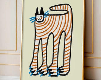 Stripey Calm Cat Art Print