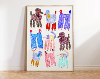 Poodles Art Print - Gift For Dog Lovers - House Warming - Home Decor - Illustration Print