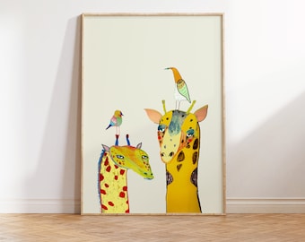 Stampa artistica giraffa per la cameretta dei bambini, regalo per bambini / Regalo perfetto per gli amanti degli animali e i bambini - Arte della giraffa