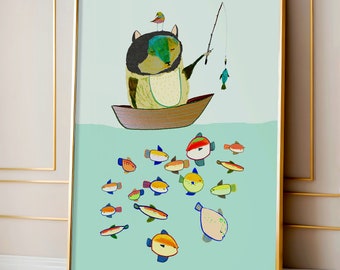 Fishing Bear Nursery Decor Art Print