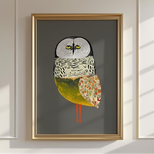 Golden Owl Art Print, Whimsical Home Decor, Wall Decoration, Housewarming Gifts