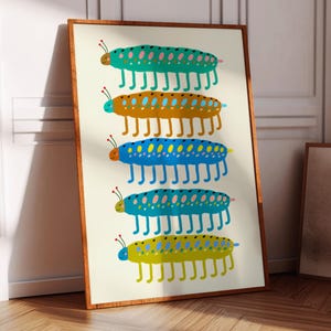 Cute Caterpillars Art Print, Nursery Wall Decor, Baby Shower, Gift For Toddler, Baby Boy and Girl, Colorful Bug Illustration, Insect Drawing