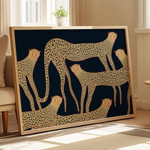 Stampa artistica della famiglia di ghepardi, arredamento per la casa, decorazione murale, regalo per cucina, camera da letto e soggiorno, ufficio, inaugurazione della casa, illustrazione di animali