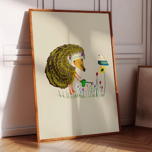 Lámina de jardinería de erizo, decoración infantil, regalo para baby shower, póster de animales adorables, ilustración infantil, láminas para niños, para niño/niña
