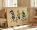 Kids Wall Art Print, Children's Room Decor, Animals Biking Illustration
