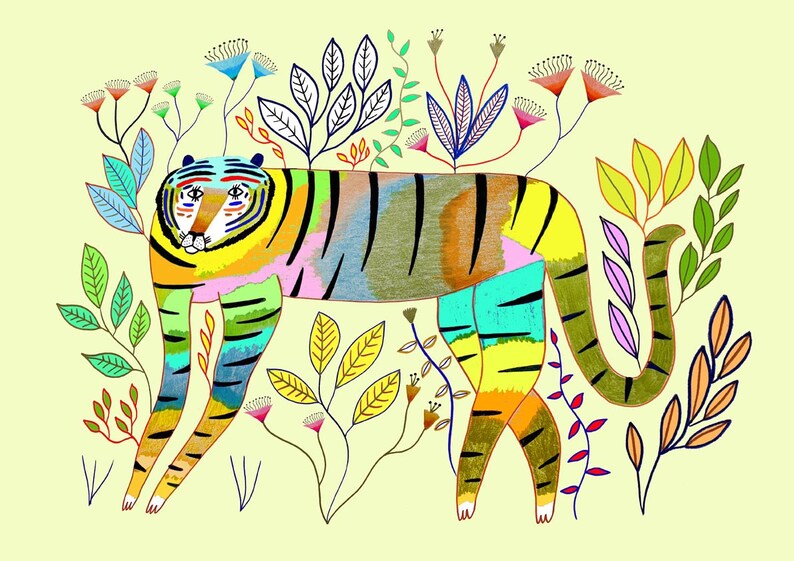 kids room decor nursery decor. Beautiful wild tiger animal decor illustration art print tiger kids wall decor