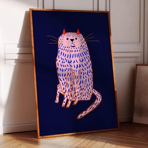 Lámina artística de gato rosa, decoración del hogar, para dormitorio, cocina, sala de estar, pasillo, oficina, ilustración, regalo para ella, cumpleaños, rosa, gatos