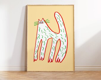 Cat babe art print - cat illustration - art for home - wall decor - home decor - office - art gift - cat art print.