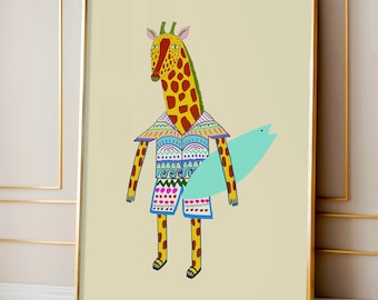 Surfer Giraffe Art Print