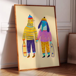 Lámina artística "Friends Forever", arte mural infantil, regalo para niños, impresiones coloridas y brillantes, decoración de habitación de bebé, niños y niñas, animalito adorable.