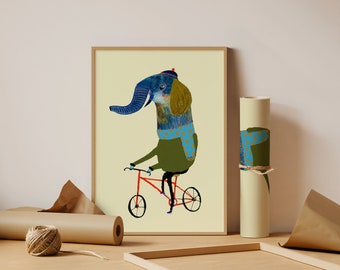 Magical Elephant on Bike Art Print