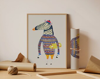 Hip Zebra Art Print For Kids, Nursery Rooms and Home