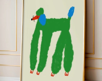 Green Poodle Art Print Decor