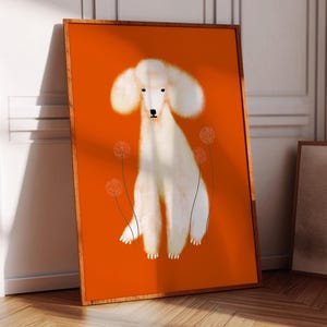Lámina artística de caniche con diente de león, decoración del hogar con dientes de león, decoración de pared, regalo para su cocina, dormitorio y sala de estar, inauguración de la casa, láminas de perros