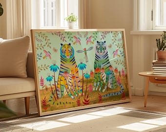 Colorful Tigers Art Print: Whimsical Nursery Decor