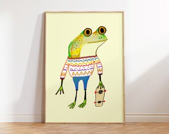 Frog Art Print - nursery wall decor - art for kids - art prints - nursery wall art - children's decor - skateboard decor - baby gift -