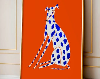 Greyhound Art Print Wall Decor For Her - Dog Home Decor Gift - Trendy Red Wall Art Prints - House Warming Gift - Greyhound Illustration