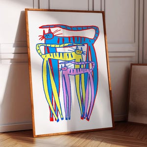 Colorful Cat Family Art Print: Whimsical Home Decor