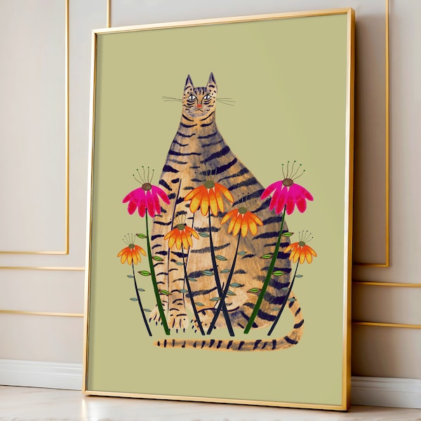 Tabby Cat Art Print Illustration