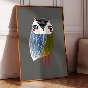 Impresión artística de búho lindo, decoración caprichosa para el hogar, regalo para ella, cocina, dormitorio, baño, sala de estar, entrada, inauguración de la casa, regalos de cumpleaños