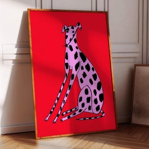 Pink Greyhound Art Print, Dog Home Decor, Wall Decoration For Kitchen, Bedroom, Living Room, Office, House Warming Gift, Illustration, Red