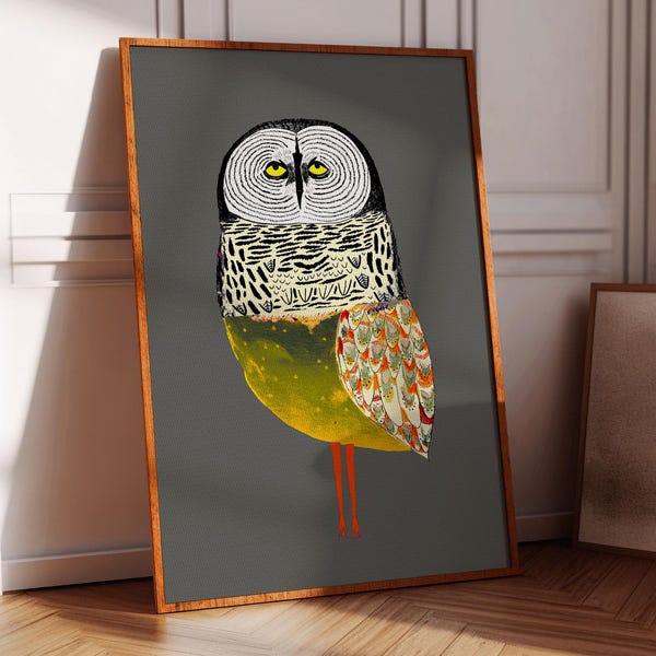 Golden Owl Art Print, Home Decor, Whimsical  Illustration, Housewarming, Birthday Gift, Wall Decoration