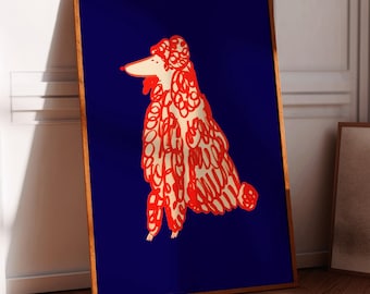 Red Poodle Art Print, Dog Home Decor For His and Her Kitchen, Bedroom, Living Room, Office, Wall Art, Illustration, House Warming Art