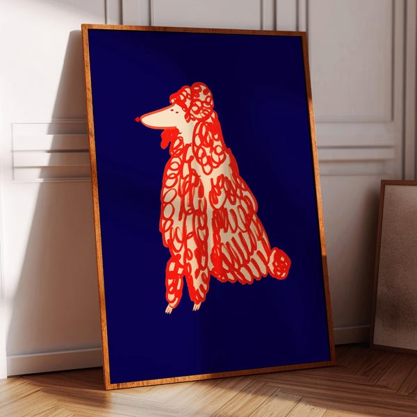 Red Poodle Art Print, Dog Wall Decor, Kitchen & Dining, Modern, Housewarming Gift