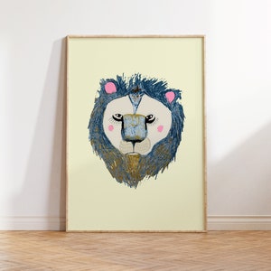 Lion Head - Cute Lion Art Print for Nursery Room, Gift for Kids | Perfect Gift for Animal Lover & Kids - Lion Art Print - Baby Boy Decor