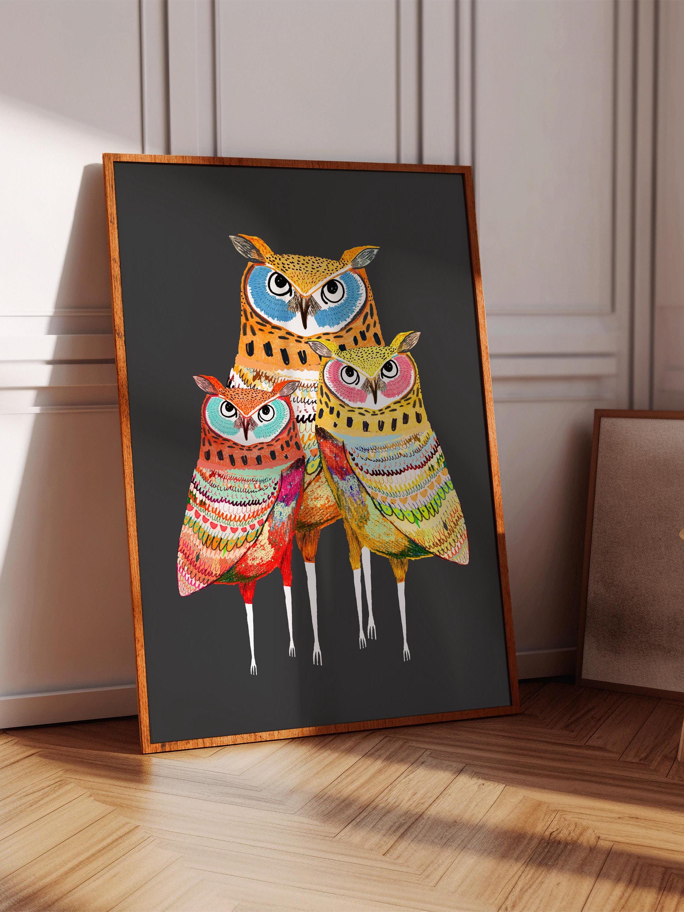 Eagle Owls Art Print, Whimsical Home Decor, Gift For Her, Kitchen, Bedroom, Bathroom, Living Room, E