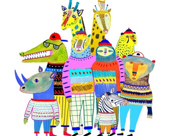 Art Print for Kids Wall Decor by AshleyPercival, Colorful Animal Illustration For Children's Birthday and Christmas Gifts.