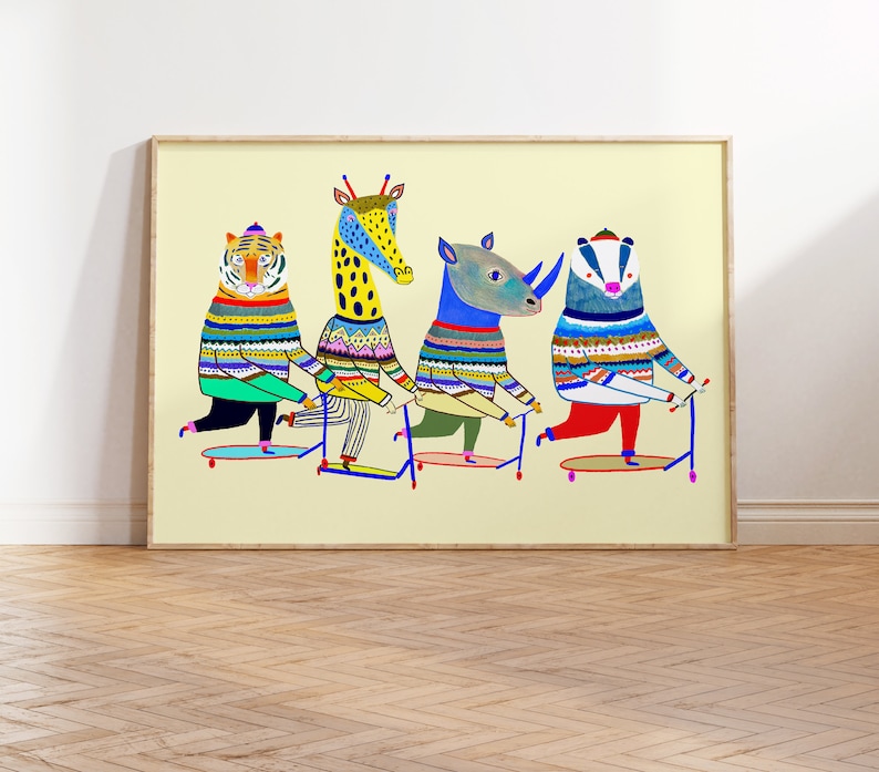 Scooter Kids Art Print Nursery Art Print Children's Decor Wall Decor for Kids Scooter Art Cool Wall Art image 1