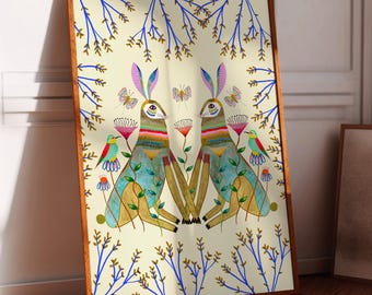 Majestic Hares Print - Wall Decoration For Her - Kitchen, Living Room, Bedroom - Animal Home Decor - Easter - Hare Art Prints - Rabbits