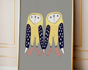Owl Art Print For Her - Whimsical Illustration Wall Decor For Bedroom - Home Decor For Wife - Art Prints From original Owl Illustrations