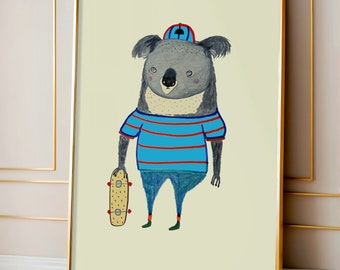 Cool Koala Skater Art Print For Children, Toddlers, Nursery and Kids Rooms - Koala Art Print - Home Decor - Wall Art - Animal Print