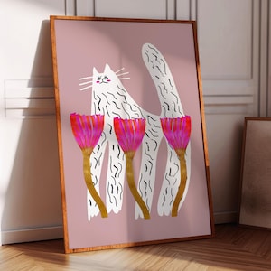 Impresión artística de gato glorioso, regalo para ella, decoración del hogar para dormitorio, cocina, sala de estar, oficina, regalos de San Valentín, regalos de cumpleaños, rosa, niñas
