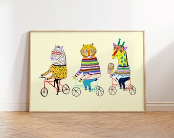 Cute Cycling Animal Print