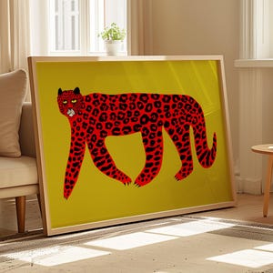 Impresión artística de leopardo rojo, decoración luminosa para el hogar, para cocina, dormitorio, comedor, sala de estar, oficina, inauguración de la casa, regalo de cumpleaños, animales, colorido
