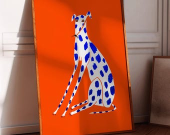 Cool Greyhound Art Print, Dog Home Decor, Christmas Gift, For Him and Her, Bedroom, Living Room, Kitchen, Office, Bright and Colorful, Red