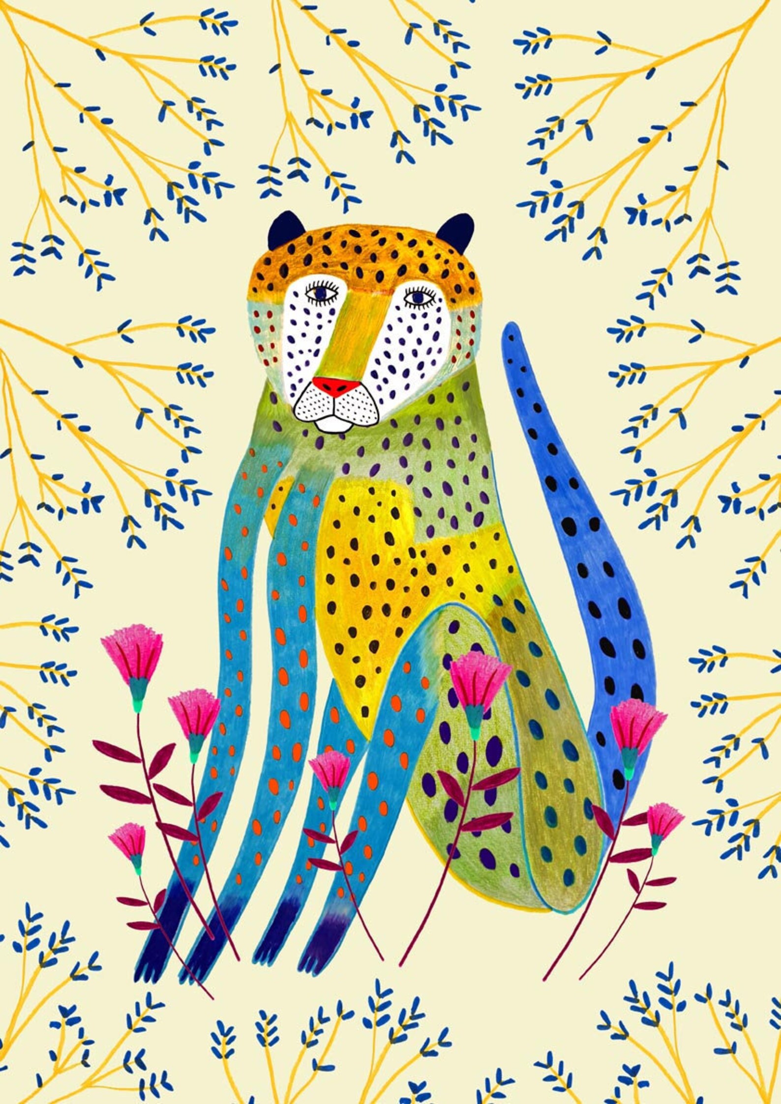Cheetah trees and pink flowers. wall decor cheetah home Etsy