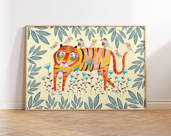 Impresión de arte de la pared del tigre para la sala de juegos de los niños - decoración de la pared del animal para la sala de la guardería - idea del regalo del niño del bebé - decoración de la selva de la niña - impresión del arte