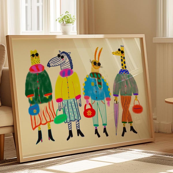 Fashion Week Art Print, Home Decor, Gift For Her Kitchen, Bedroom and Living Room, House Warming, Illustration, Girls, Birthday, Colorful