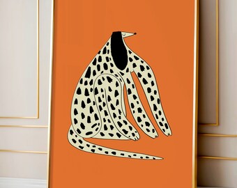 Dog Relaxation Art Print - Cute Spotted Dog Wall Art Home Decor - Trendy Orange Art For Girls - Illustration Wall Decor For Bedroom and Mom