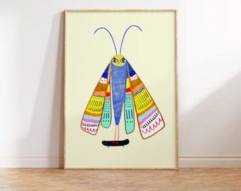 Cute Moth Art Print for Children, Nursery Room and Baby Rooms - Bug Art Print - Art For Kids - Bug Art - Moth Art Print - Moth Illustration