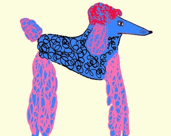 Blue and Pink Poodle Art Print