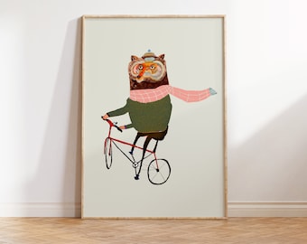 Winter Biking Bear. Kids decor - art for nursery - bike print - wall art - bike illustration - bike prints - nursery decor.