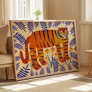 Lucky Tiger Art Print, Bright Home Decor, For Kitchen, Bedroom, Dining, Living Room, Office, House Warming, Birthday Gift, Animals, Flowers