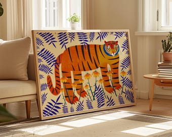Lucky Tiger Art Print, Home Decor, Gift For Him and Her, Bright and Colorful, Birthday Gift, House Warming, Bedroom, Kitchen, Living Room