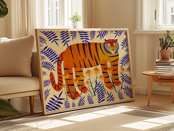 Lucky Tiger Art Print, Home Decor, Wall Decoration, Housewarming, Gift For Kitchen/Dining, Bedroom, Living Room, Illustration