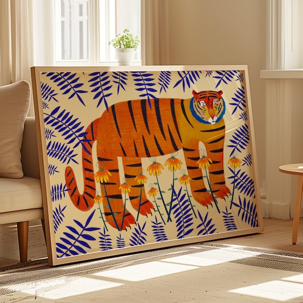 Konsttryck med lyckotiger, heminredning, väggdekoration, inflyttningspresent, unik födelsedagspresent, illustration, kök och matsal